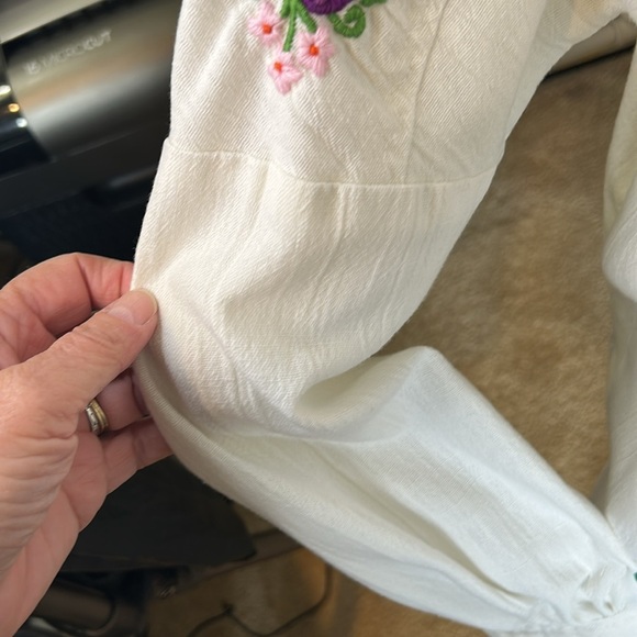 VINTAGE HOMEMADE EMBROIDERED WHITE BOHO HIPPIE LONG SLEEVE NO TAGS SZ M/S - Picture 9 of 13